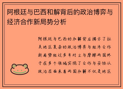 阿根廷与巴西和解背后的政治博弈与经济合作新局势分析